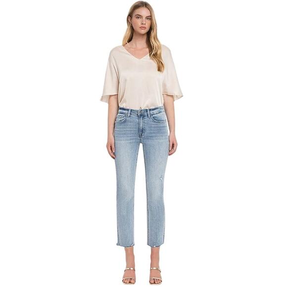 Flying Monkey Denim - FLYING MONKEY Women's Polite High Rise Crop Straight Jeans Size 26 In Light